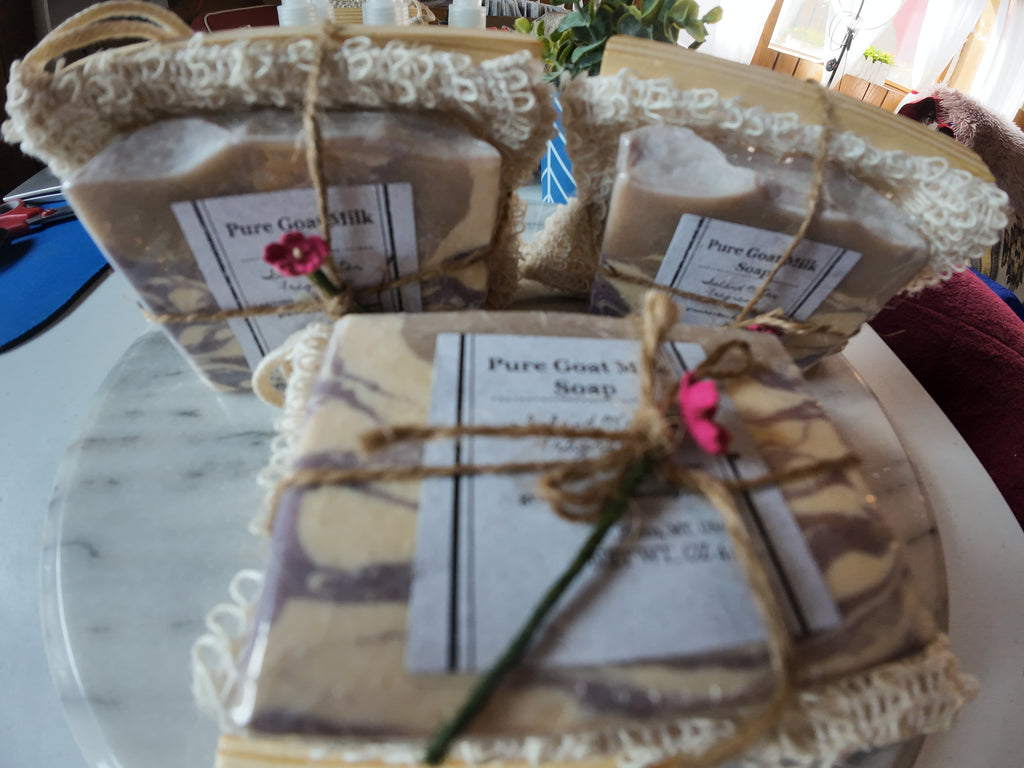 Island Waters Goat Milk Soap set with soap tray and exfoliating bag