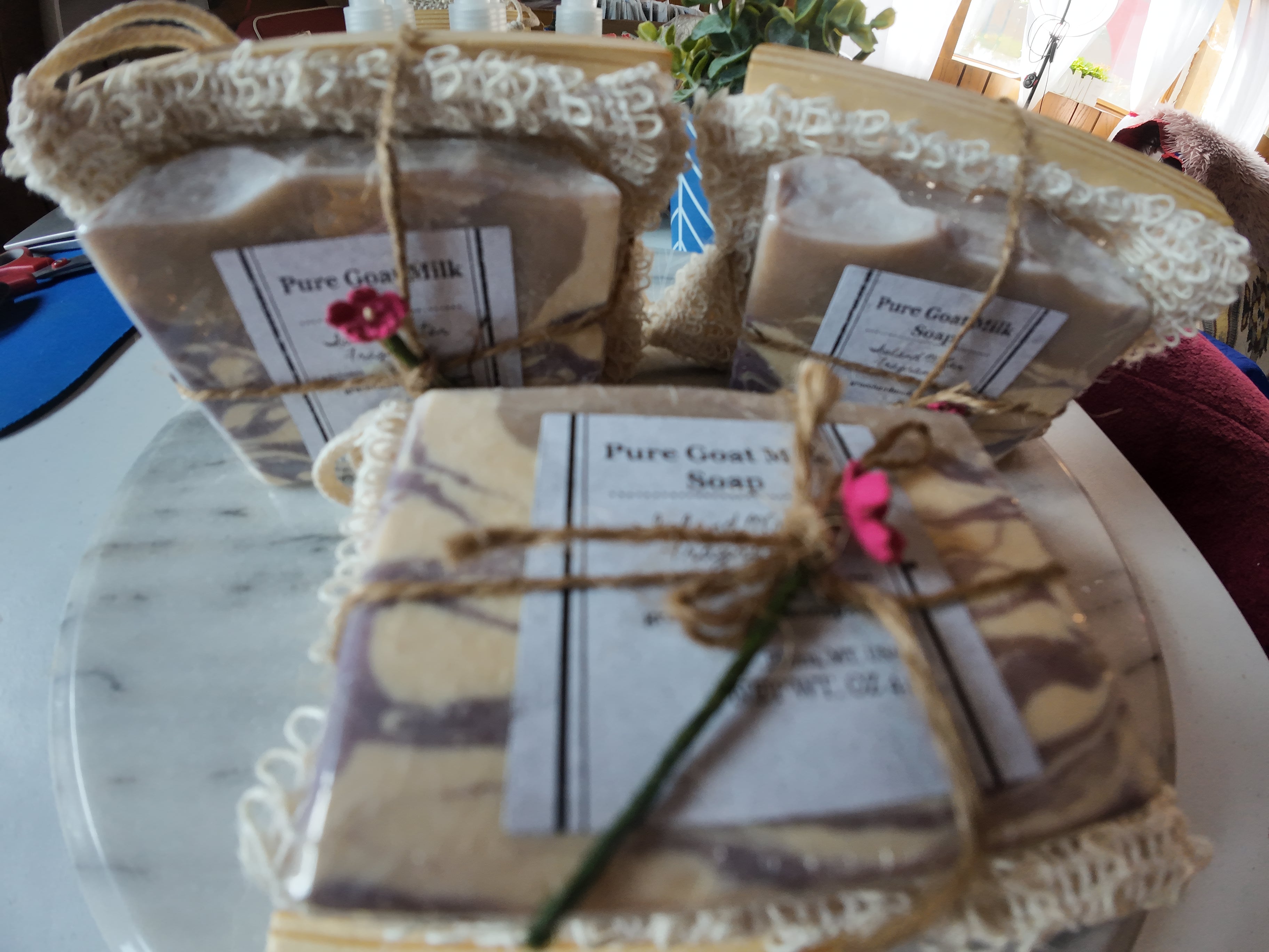 Island Waters Goat Milk Soap set with soap tray and exfoliating bag